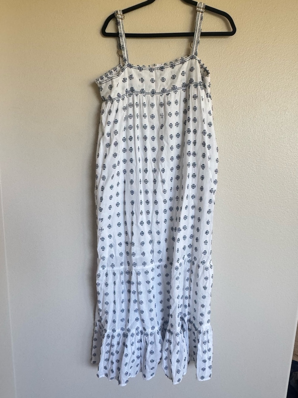 White and Navy Printed Midi Sundress